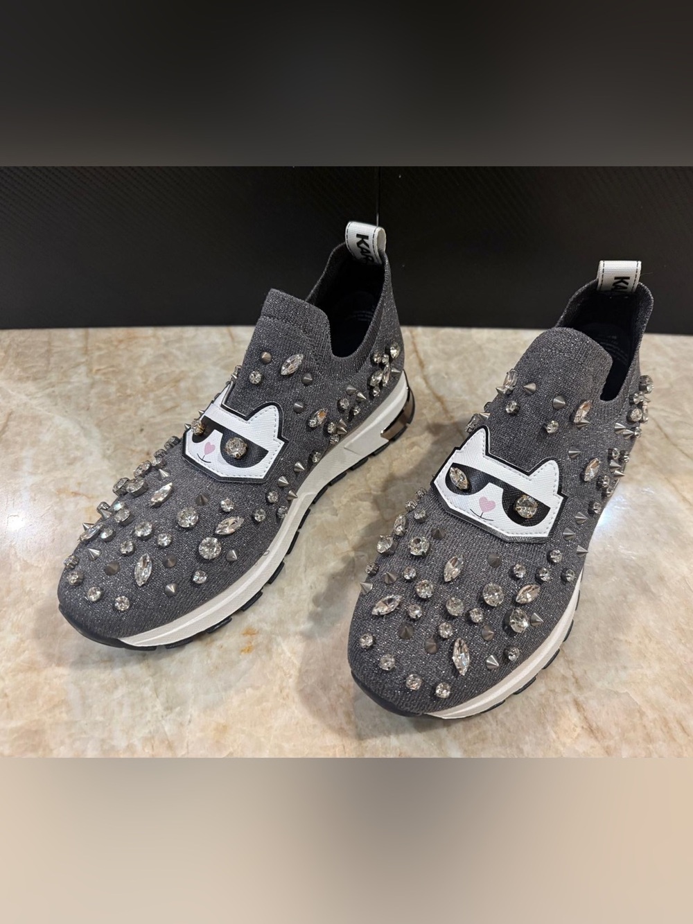 Karl Lagerfeld Sneakers Paris Malna Rhinestone Embellished Comfort Knit Slip-Ons